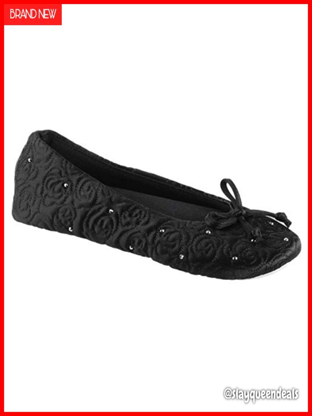 Quilted Ballerina Slippers Rhinestone Suede Sole